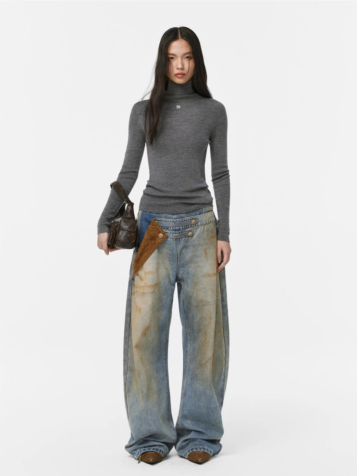Napoleon Button Low Rise Barrel Jeans