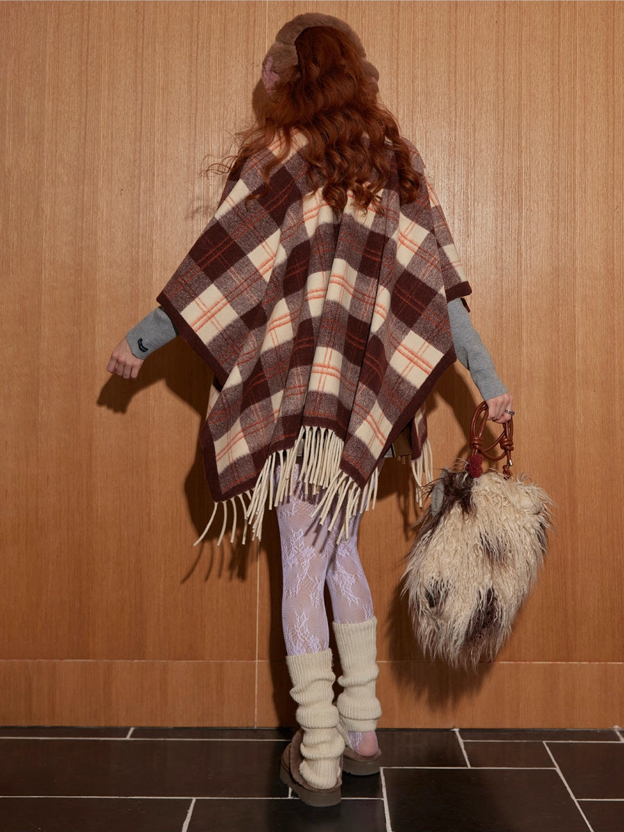 Plaid Fringed Wool Scarves