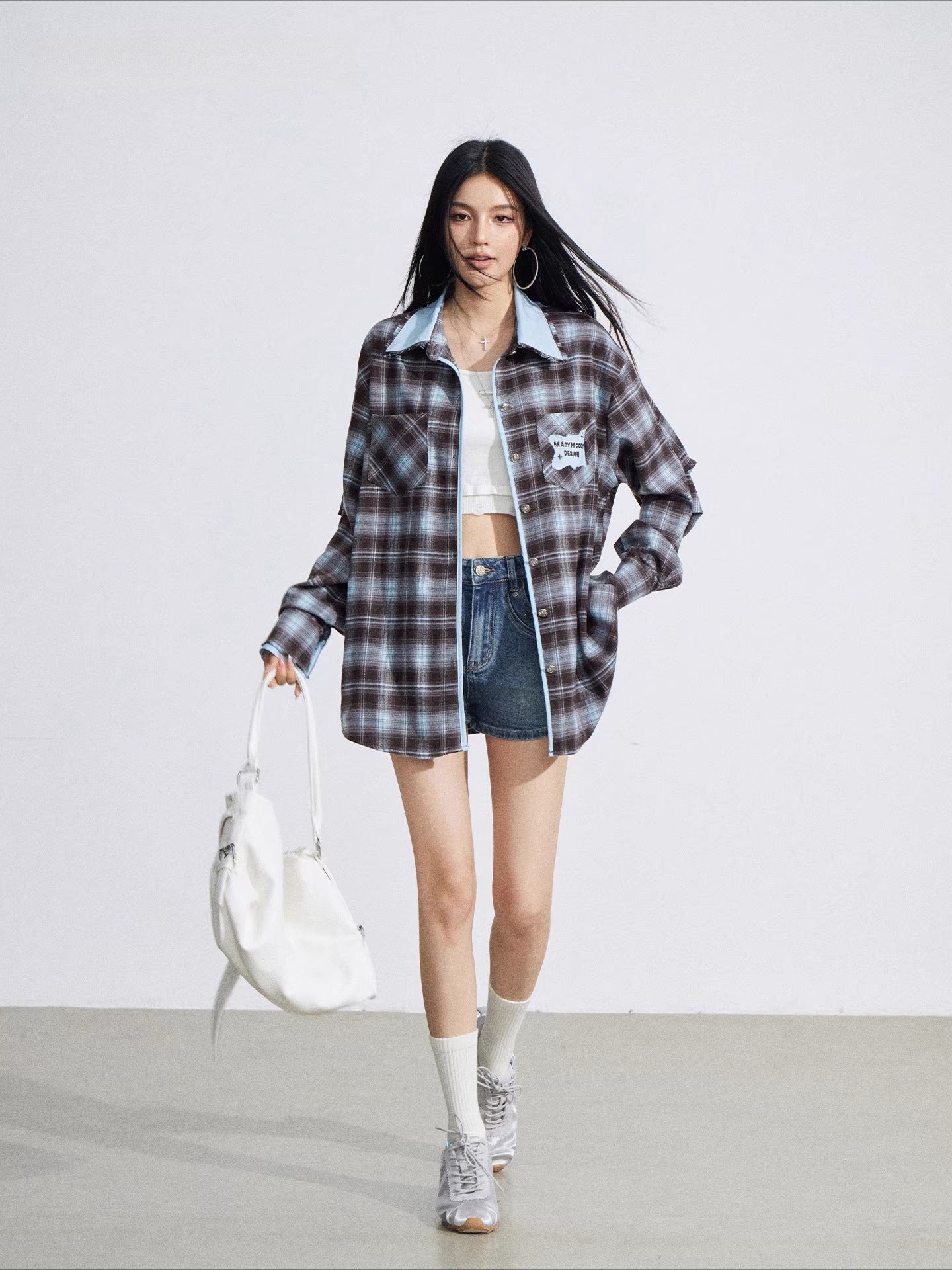 Contrast Plaid Embroidered Shirt