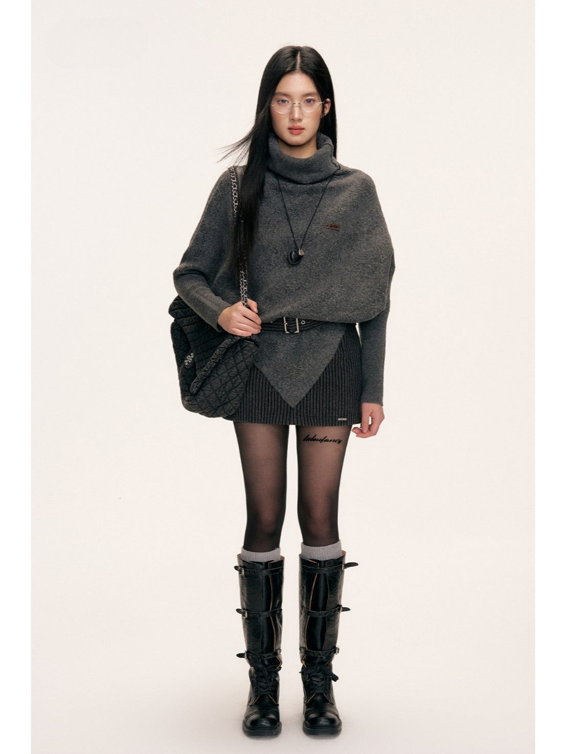 Asymmetric Turtleneck Batwing Sleeve Sweater
