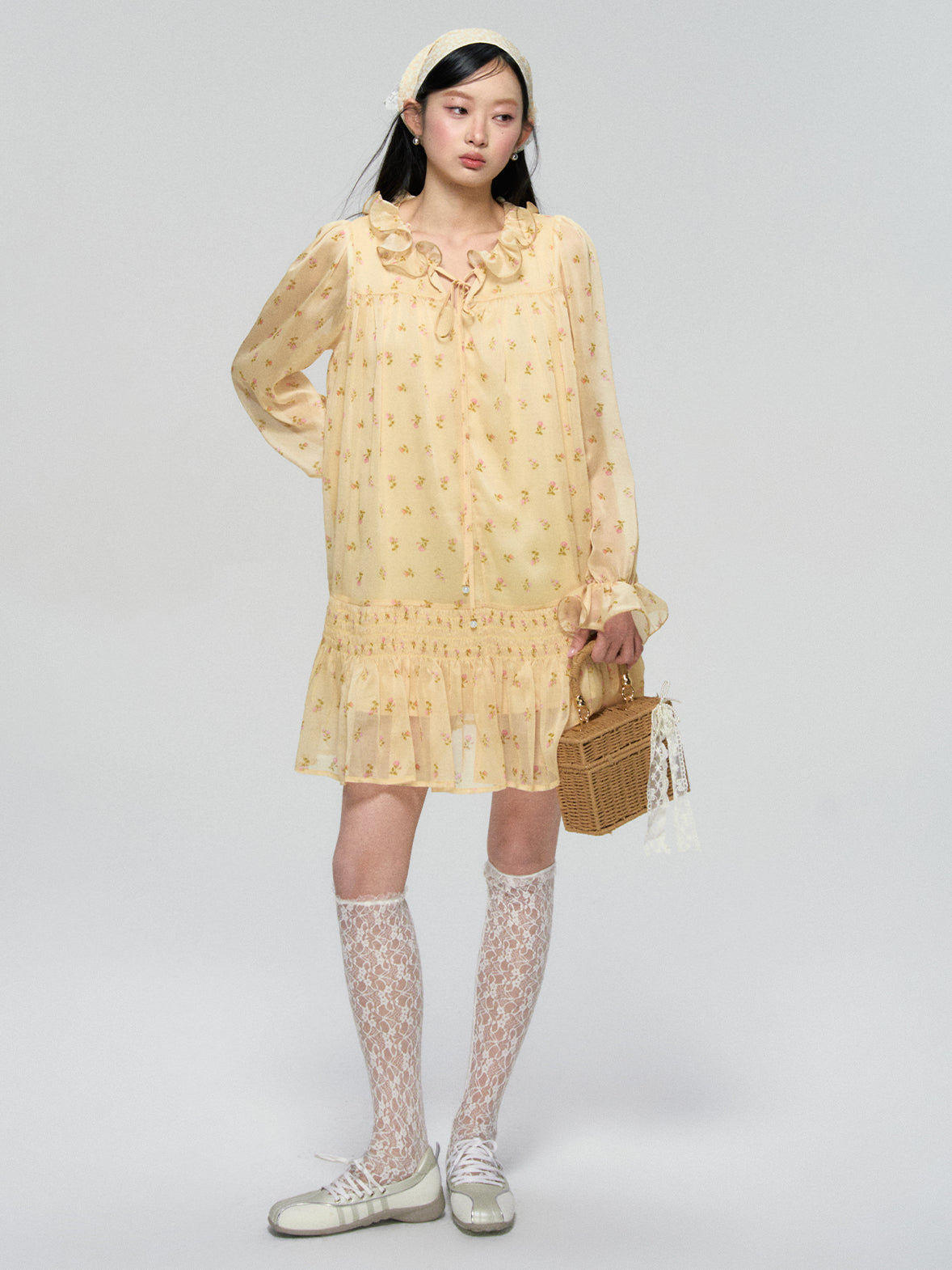 Ruffled Floral Long Sleeve Dress