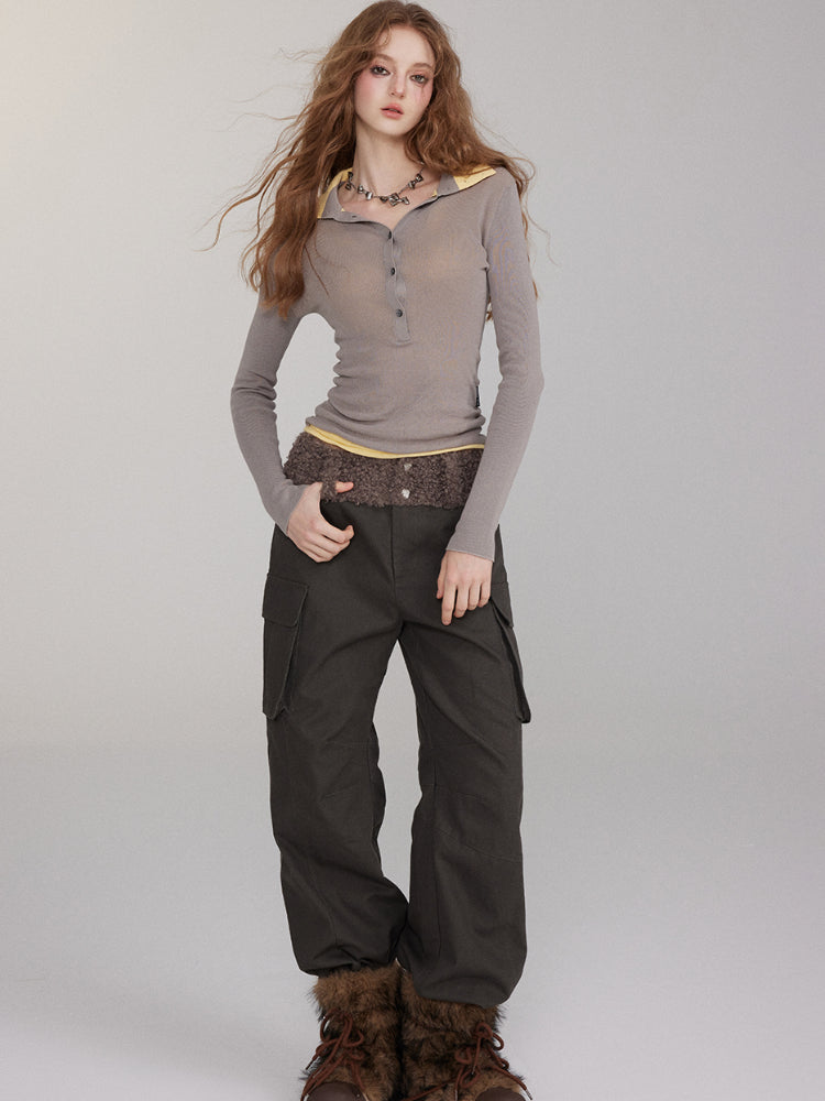 Brown & Black Mock Two-Piece V-Neck Sweater