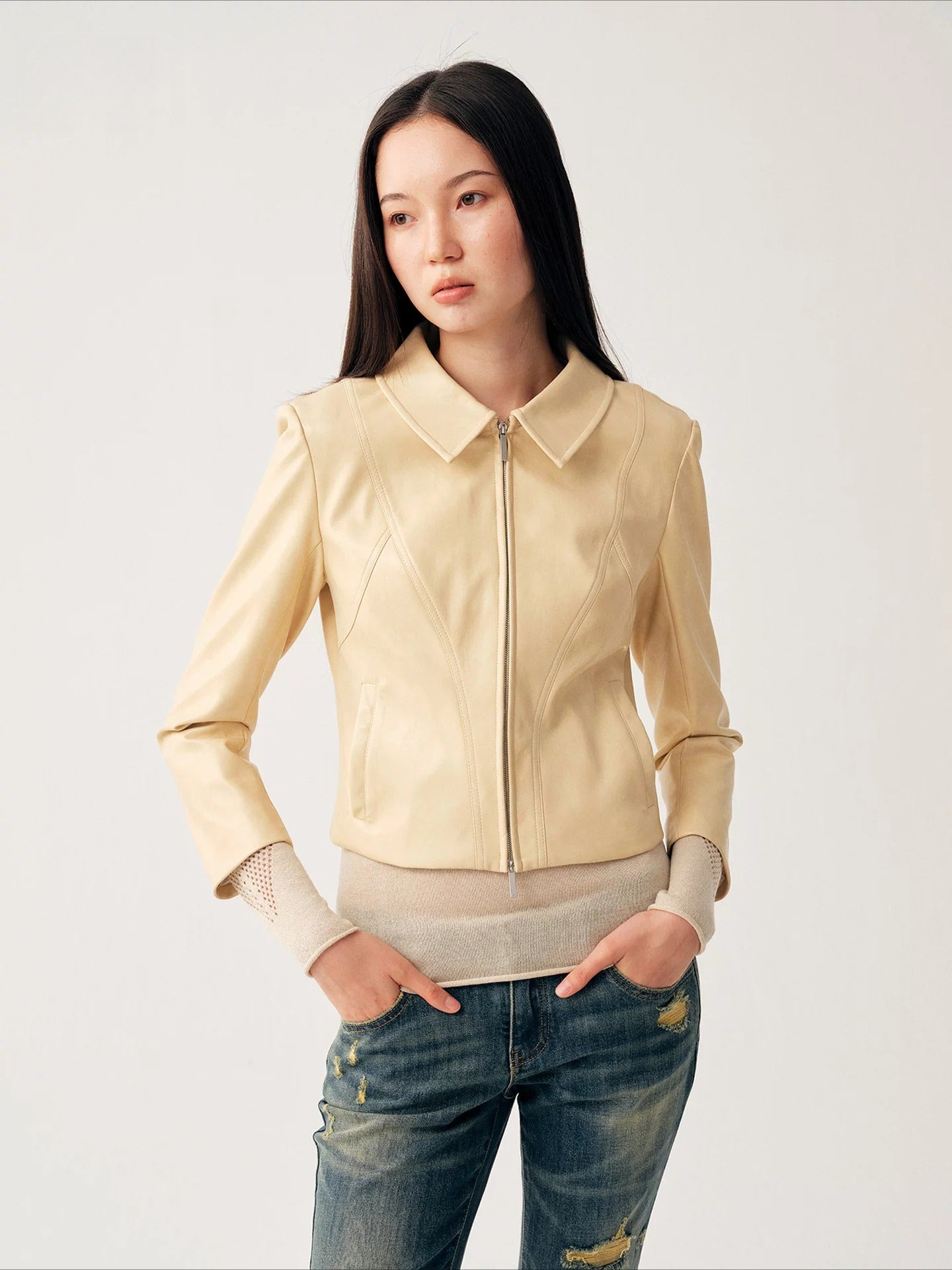 Pale Yellow PU Jacket