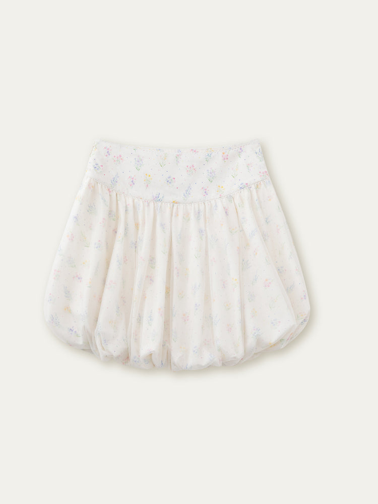 Mesh Floral Puff Skirt