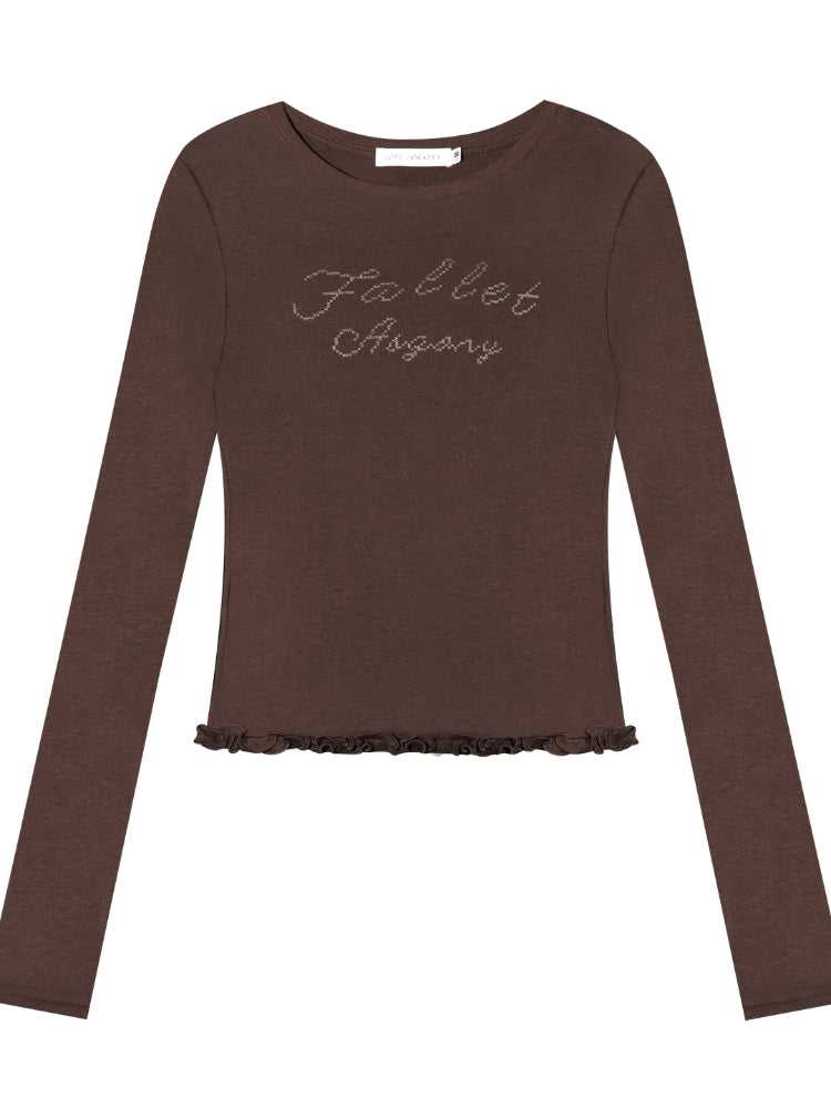 Ruffle Hem and Printed Splicing Cropped T-Shirts