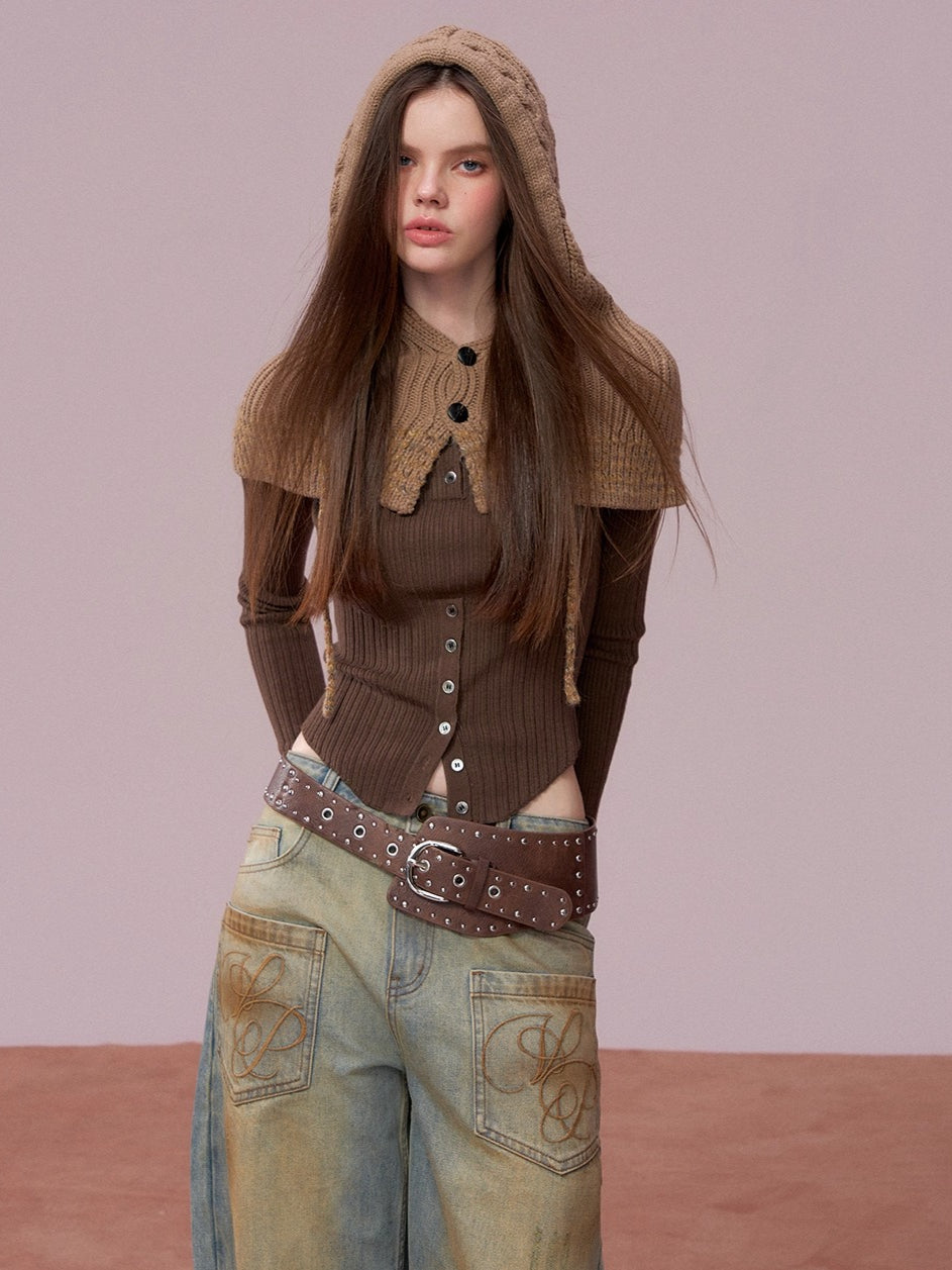 Ribbed Button Waist Knit T-shirt