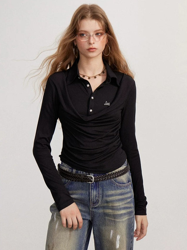 Off-white & Black Layered Polo Top