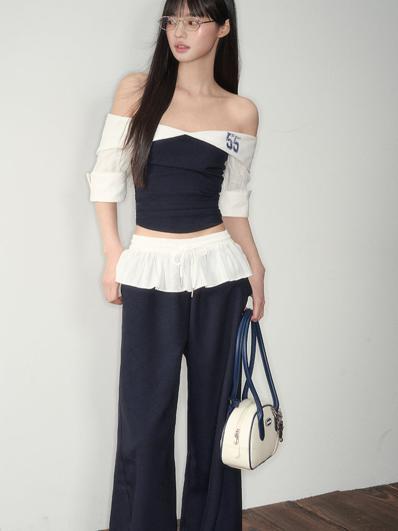 Off-Shoulder Active Blouse & Pants Set