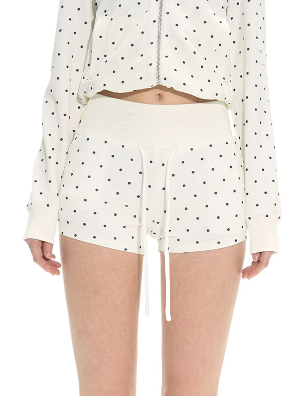 Polka Dot Slim Hoodie & High-Waist Shorts Set