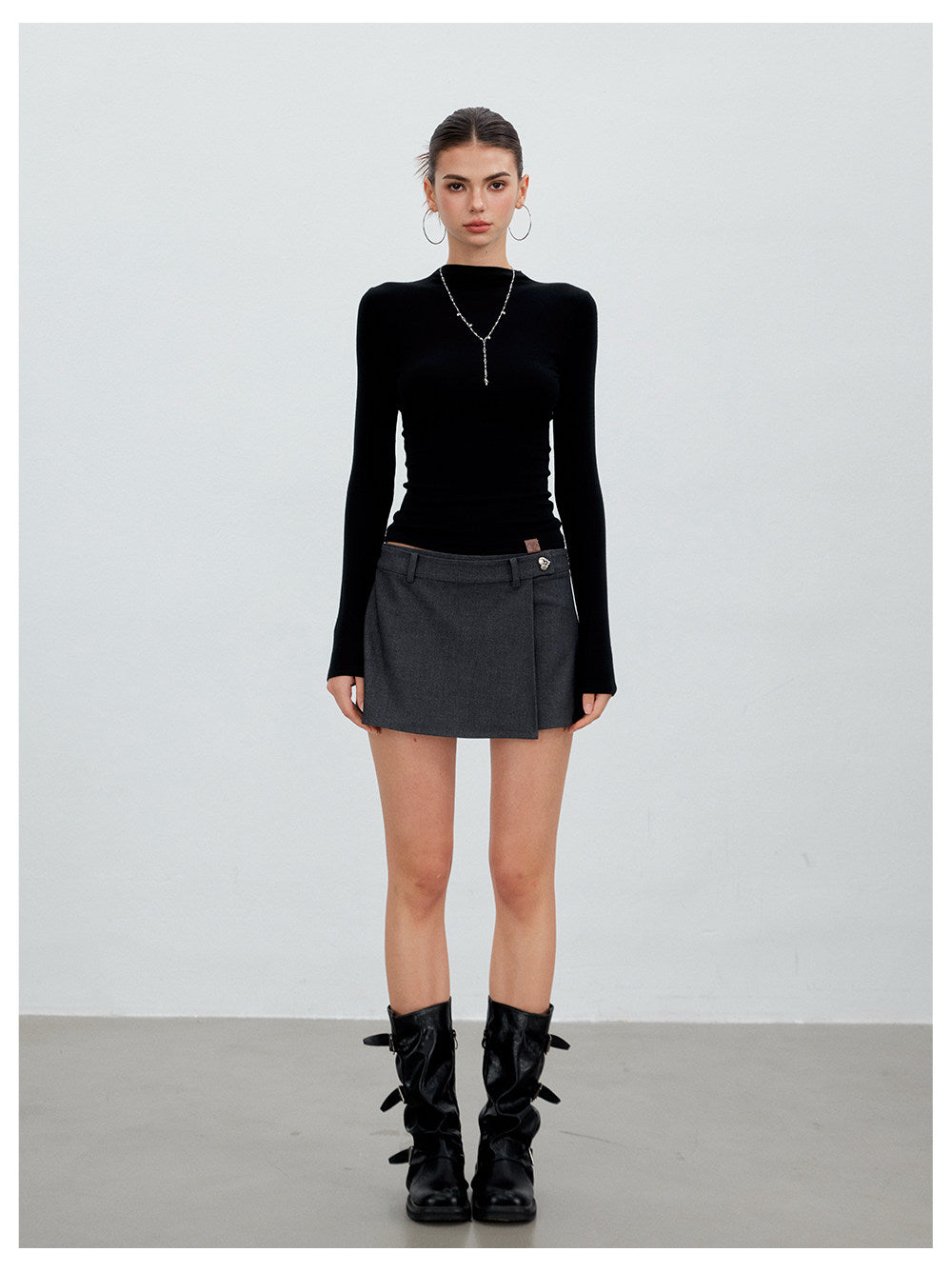 Asymmetric Mock-Layer Heart-Button Skirt