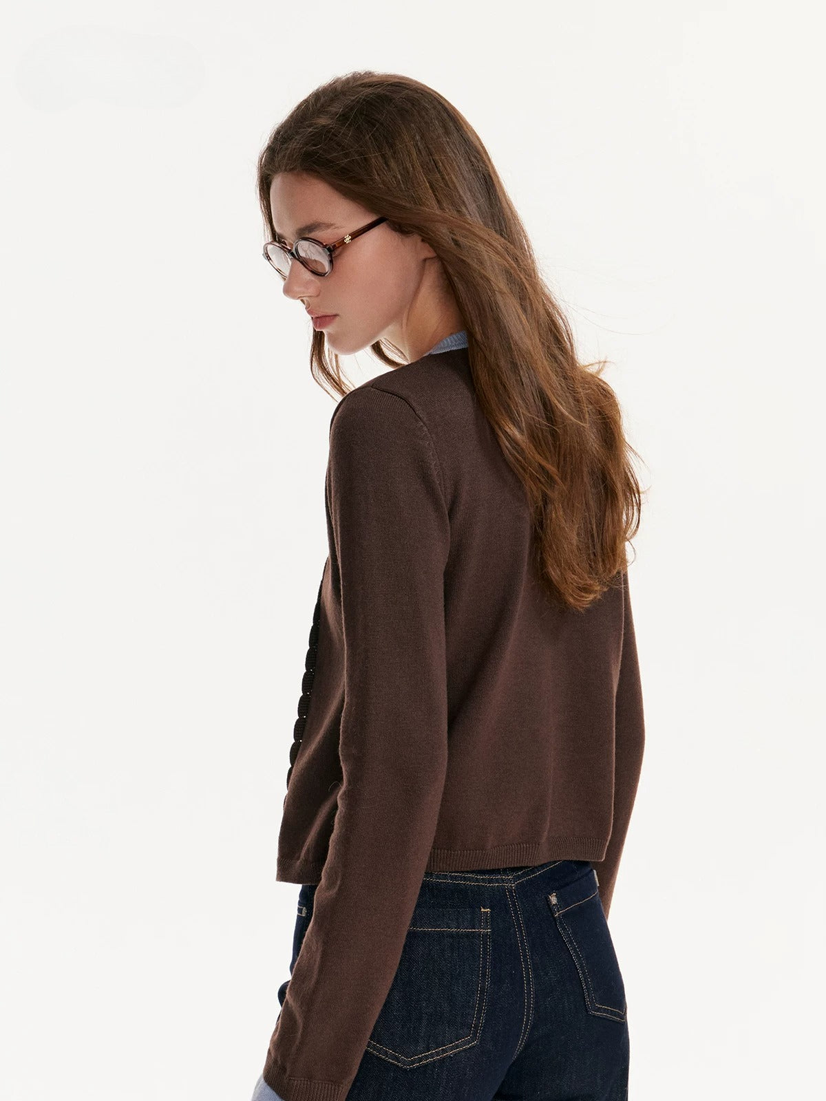 Contrast Layered Bow Knit Cardigan