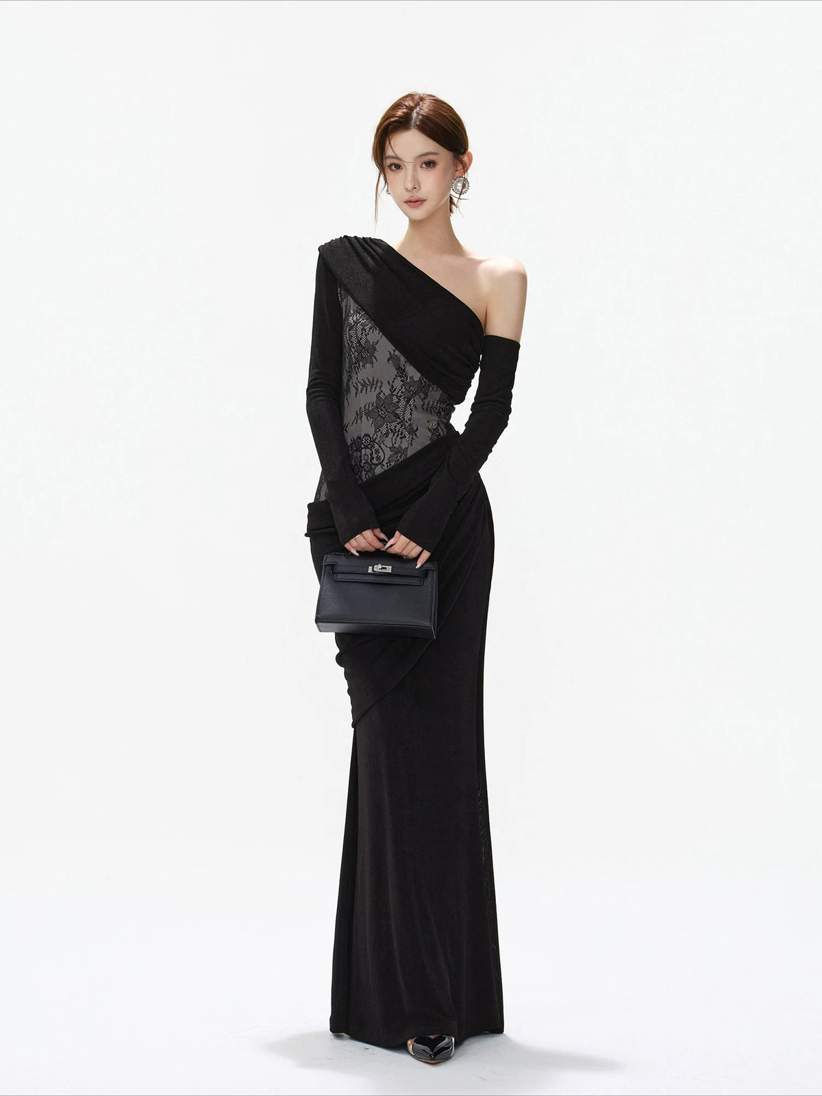 Black Lace Asymmetric Mermaid Dress