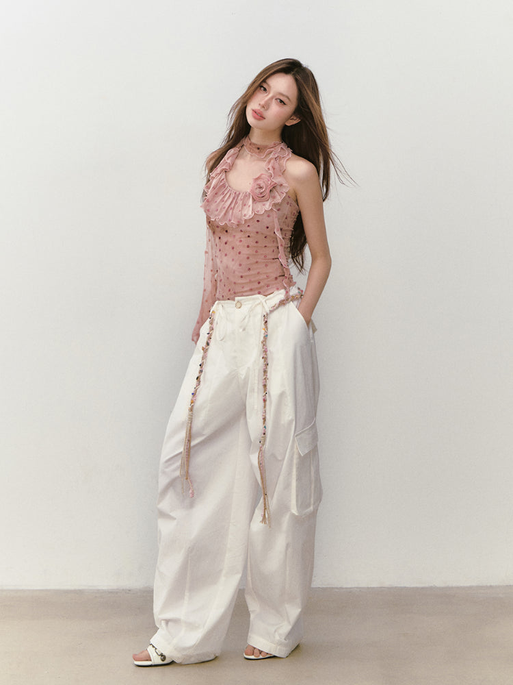 Ribbon-Flower Halter Vest