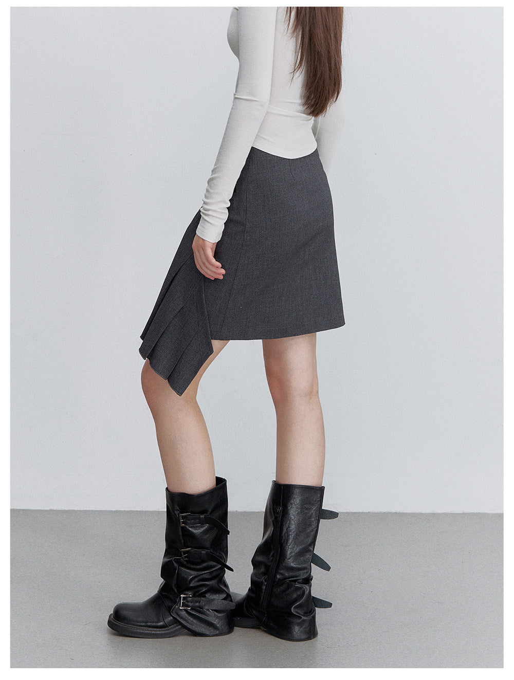 Pleated Buckle Mini Skirt