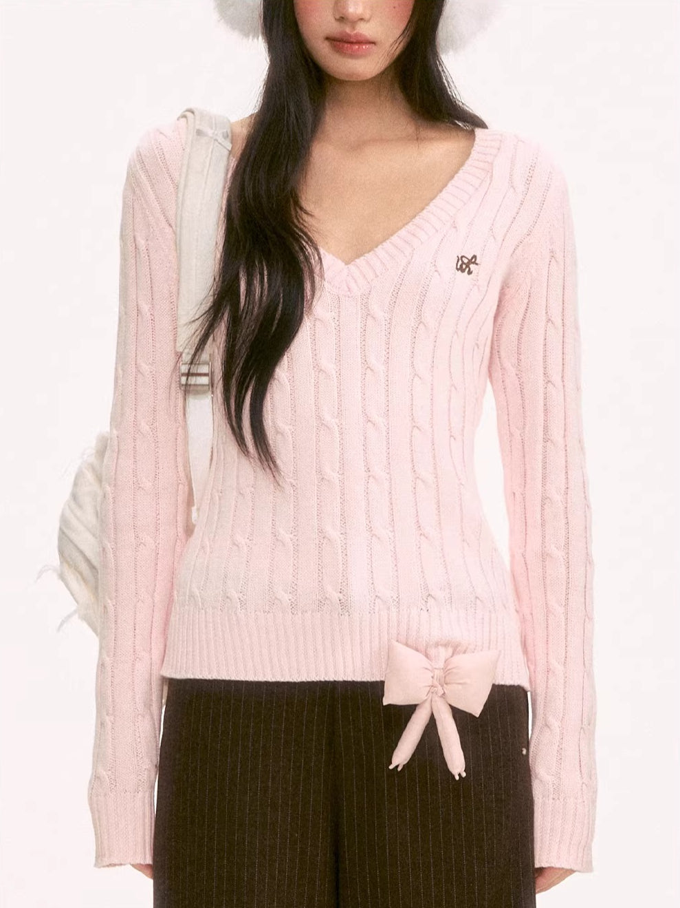 Pink V-Neck Knit Top