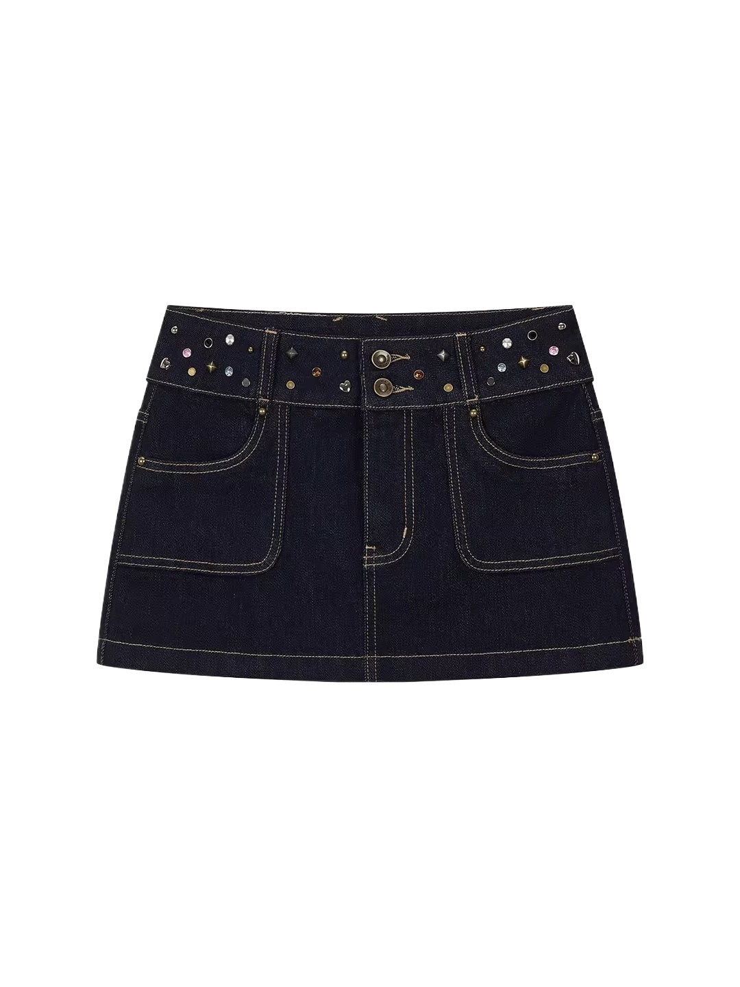 Studded Denim Mini Skirt