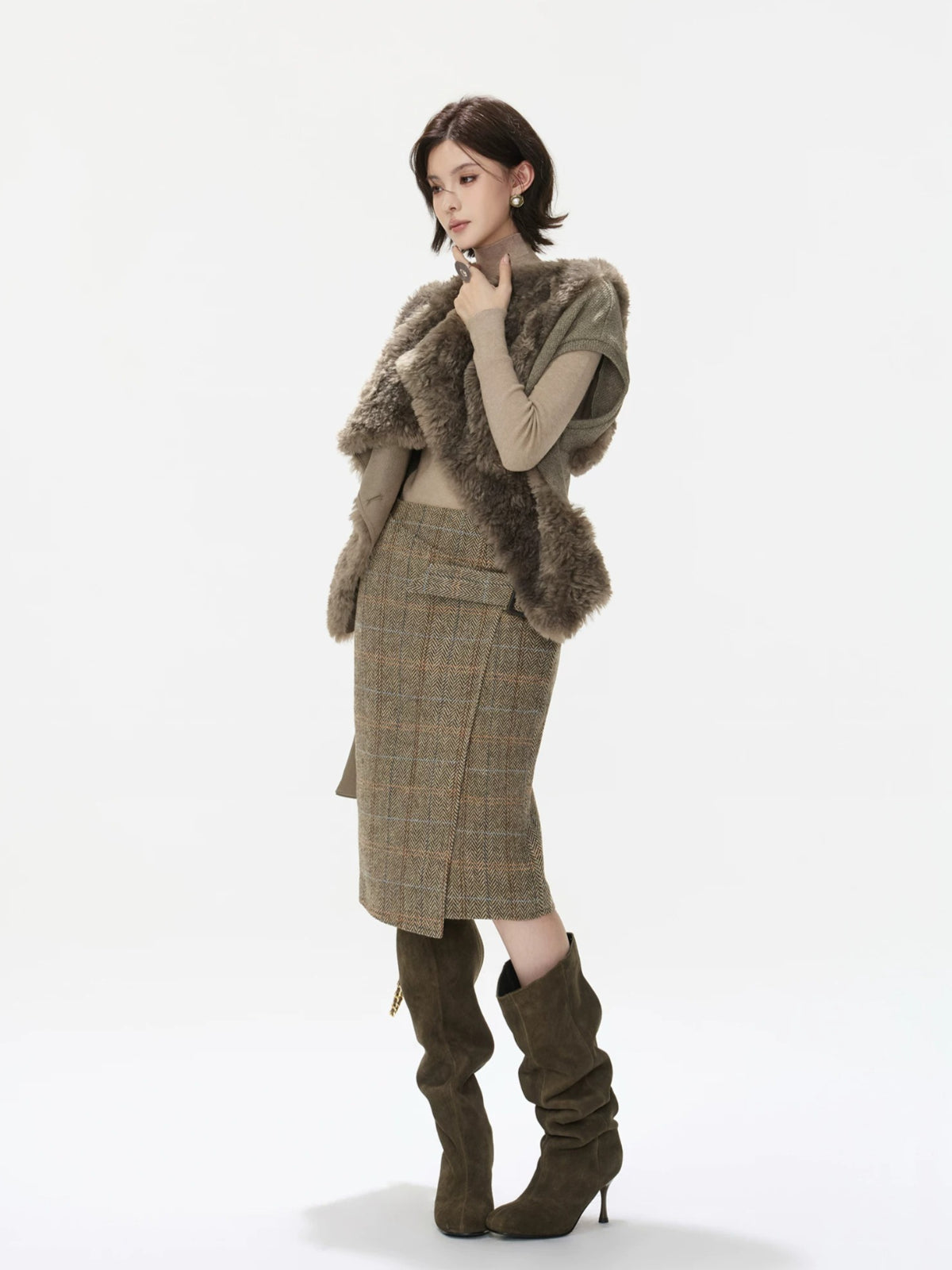 Asymmetric Lapel Curly Fleece Knit Vest