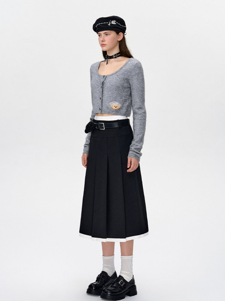 Black & Gray Pleated Midi Skirt