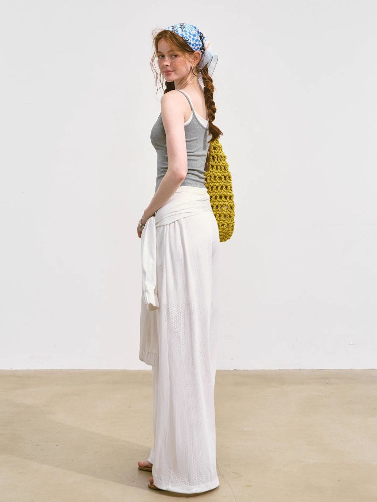 Tie-Waist Flowy Linen Wide-Leg Pants