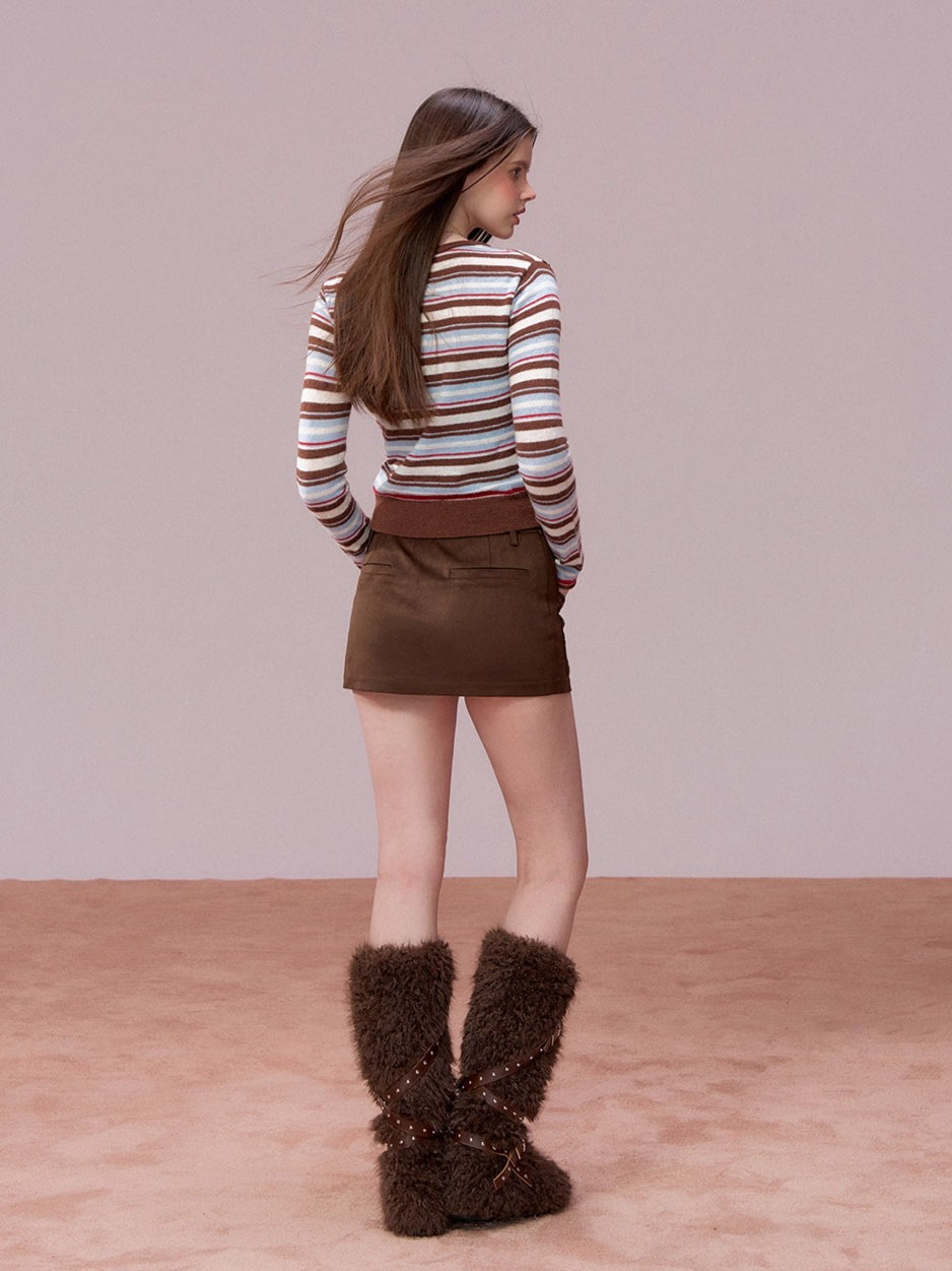 Color-Block Striped Wool Knit Cardigan