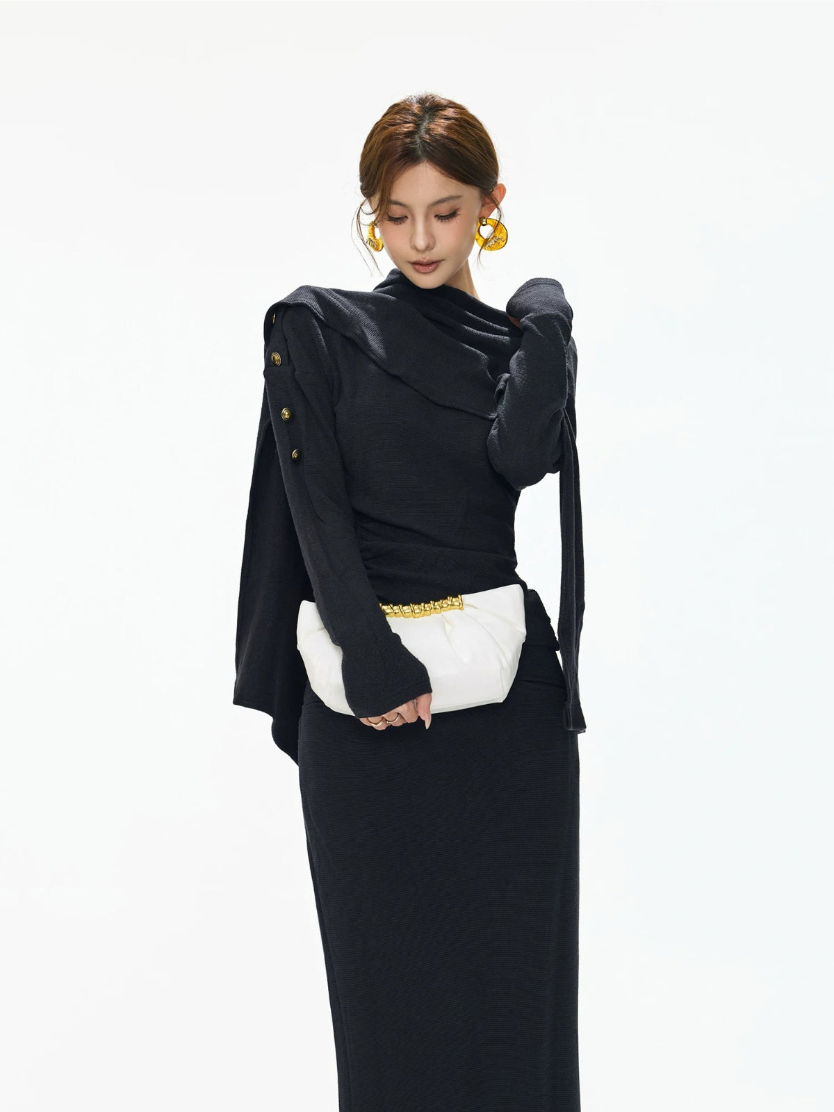 Detachable Shawl Knit Skirt Set