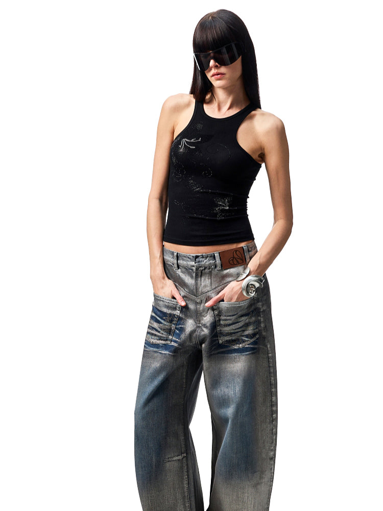 Floral Austrian Rhinestone I-shaped Vest