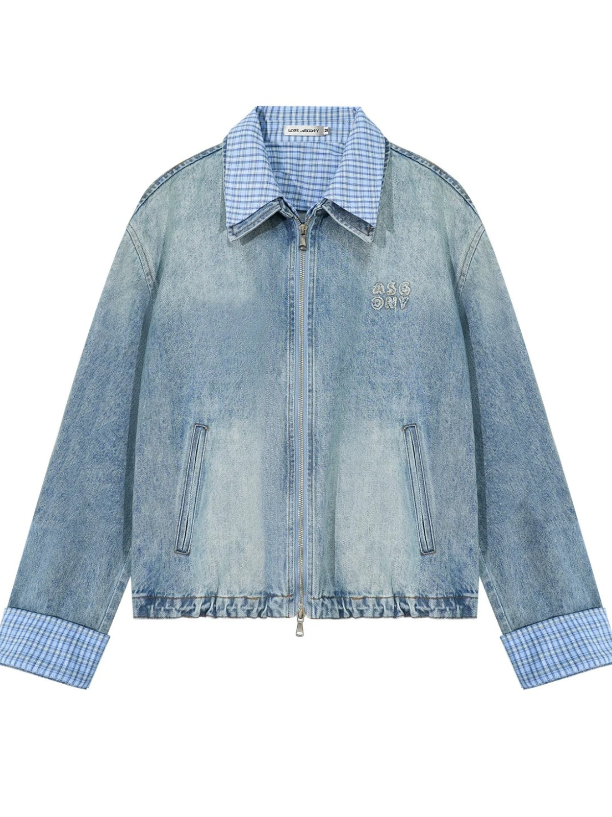 Academic Plaid Patchwork Denim Jacket