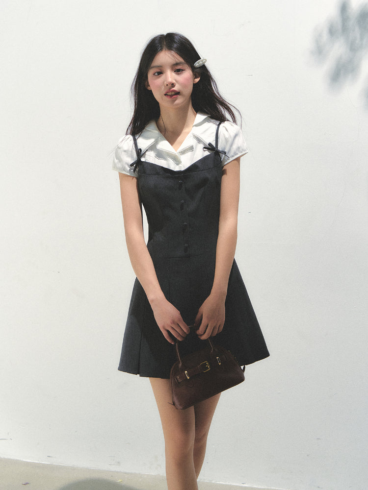 Academy Style Fake Two-piece Pleated Dress