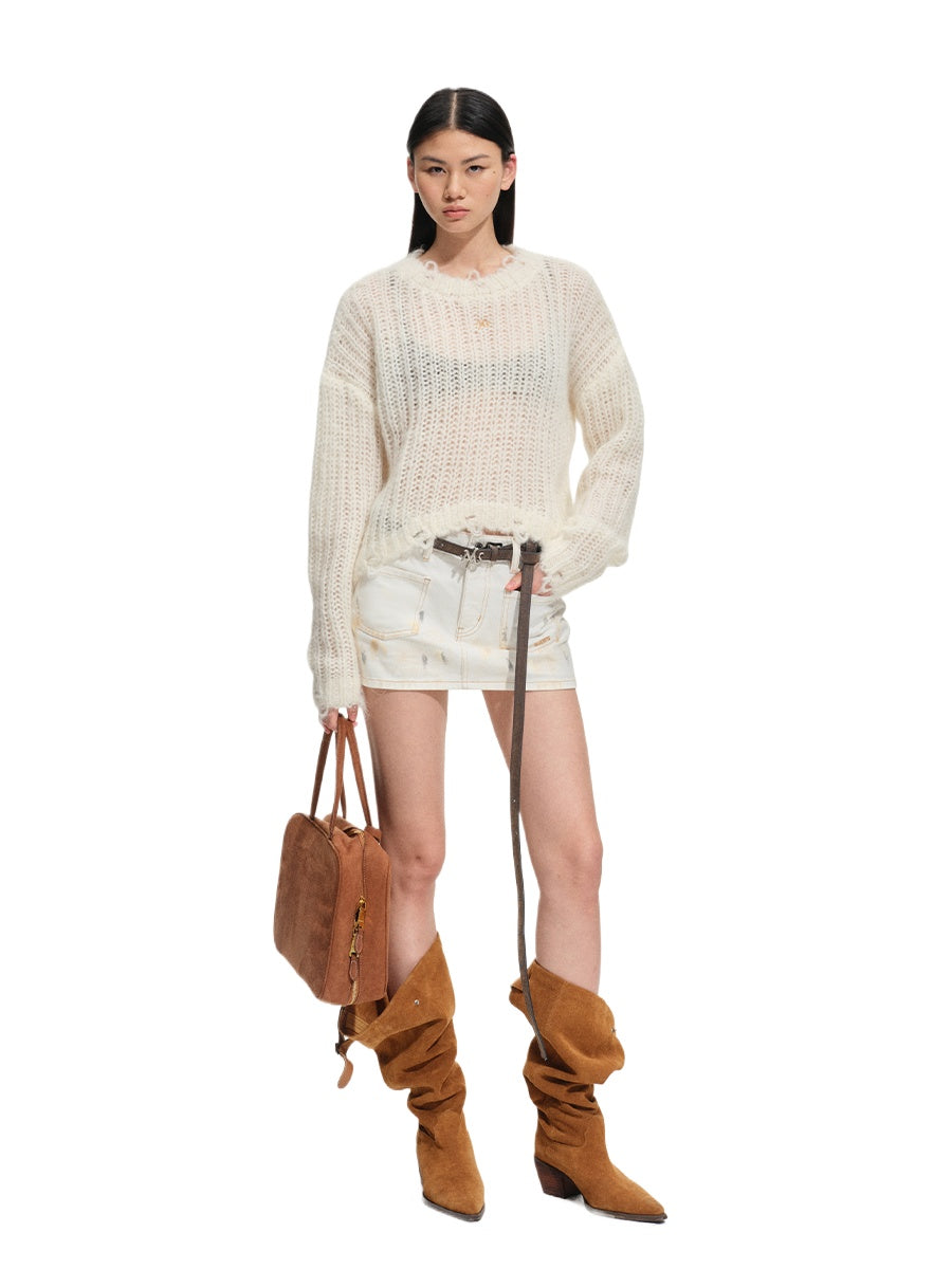 Distressed Mohair Wool Knit Top