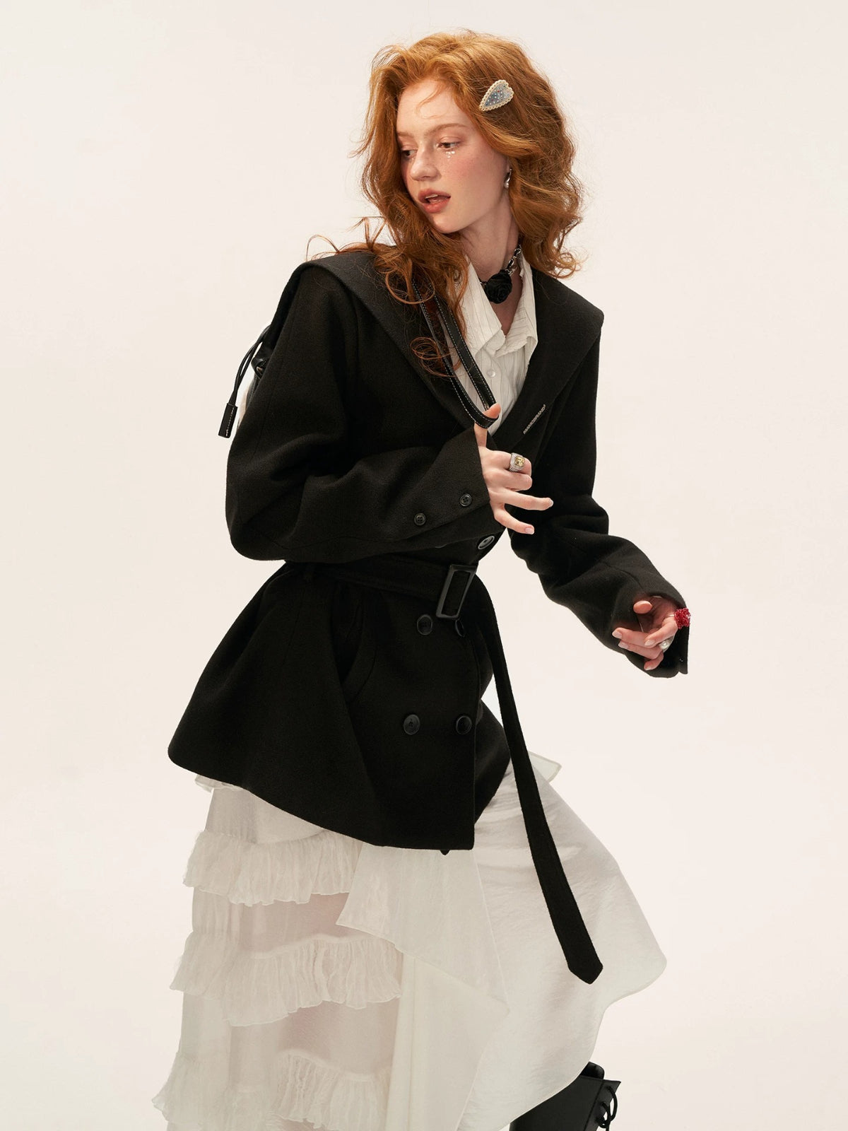 Buttoned Lapel Black Waist Coat