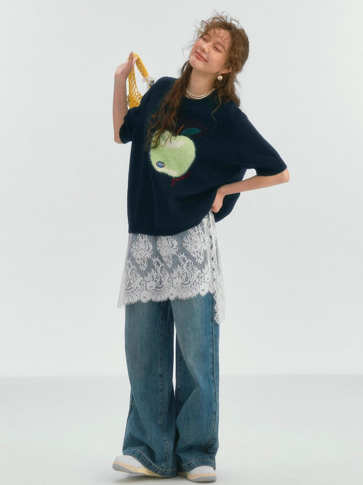 Fun Apple Short Sleeve Sweater