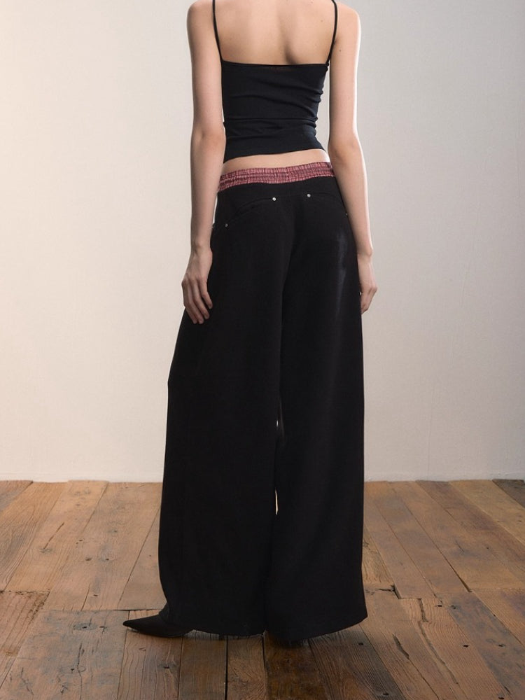 Contrast Waistband Pocket Casual Pants