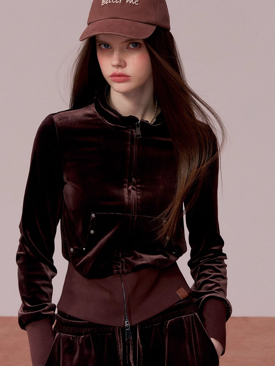 Velvet Sports Sweatshirt & Wide-Leg Pants Set