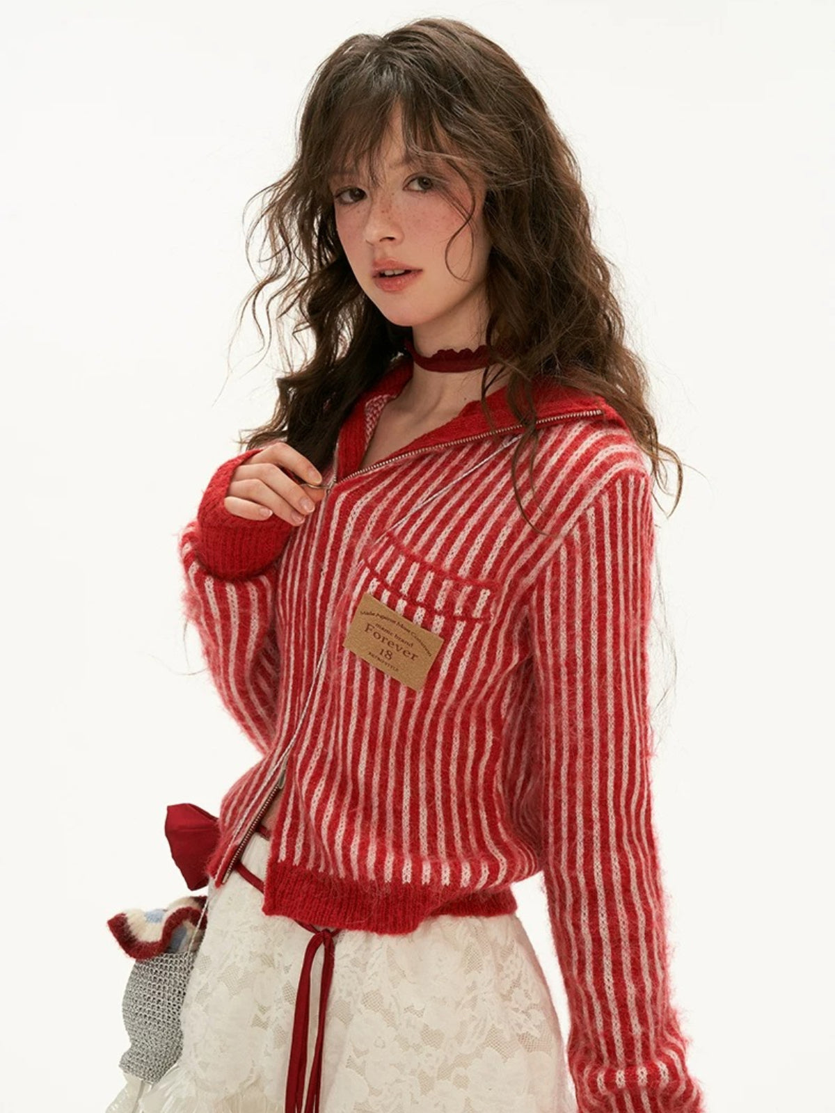 Striped Hooded Zip Knit Cardigan