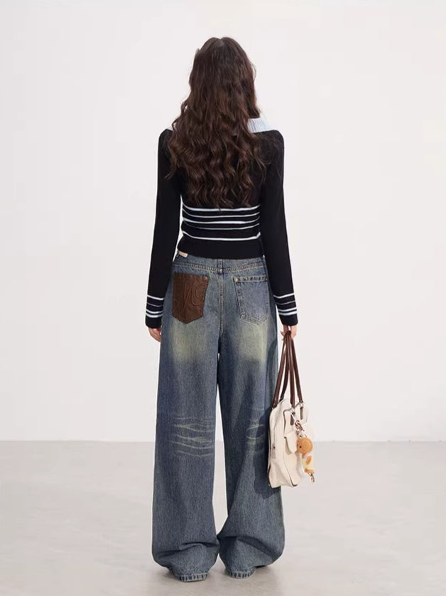 Contrast Collar Knit Polo Top