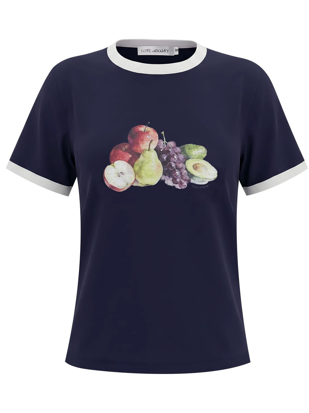 White And Blue Fruit Print Tee