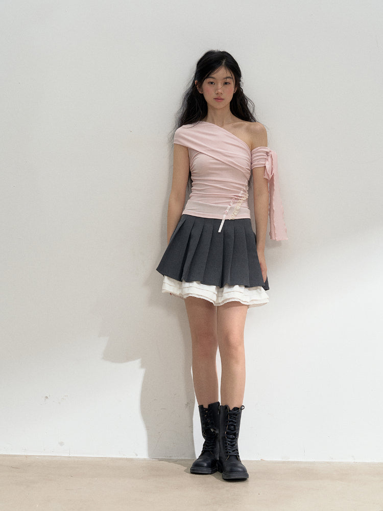 Diagonal Strap Off-shoulder T-shirt