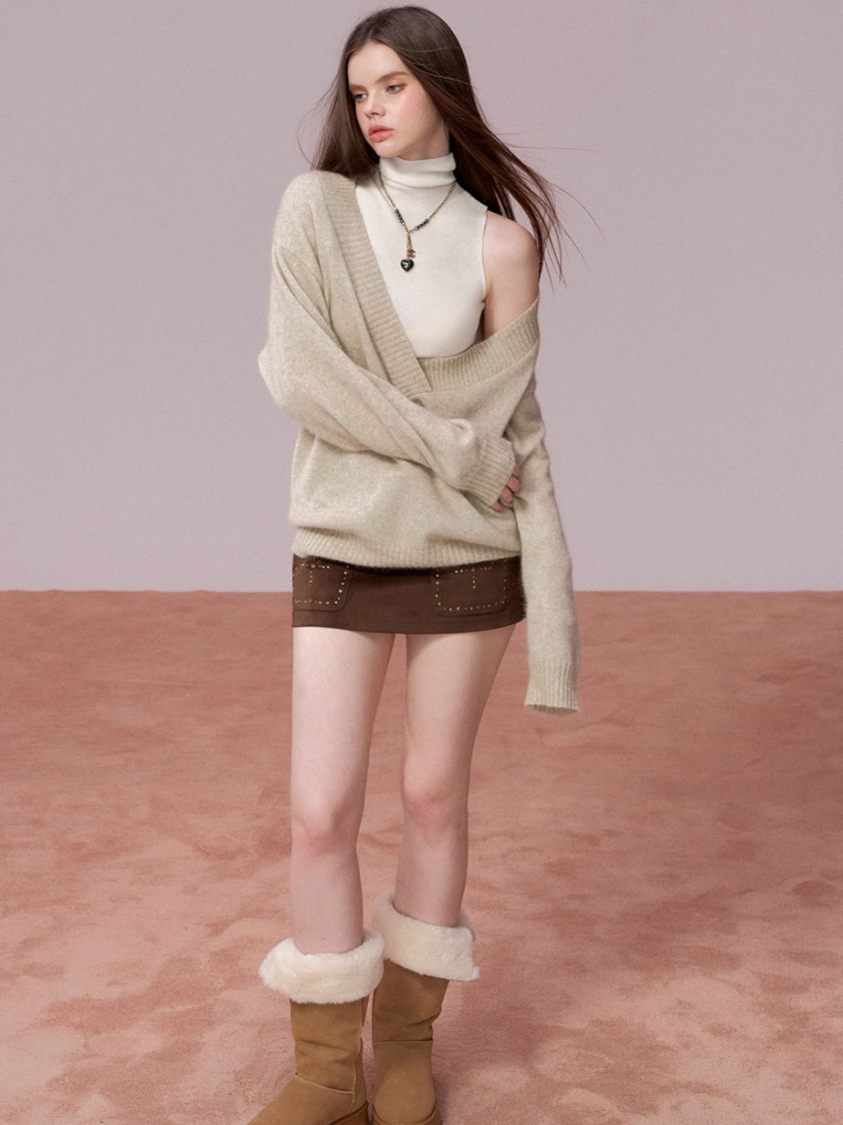 V-Neck Ribbed Knit Sweater