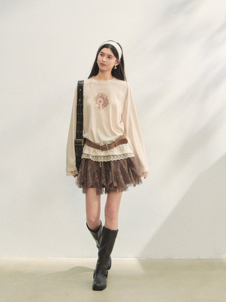 High-Waist Lace Tie Puff Skirt