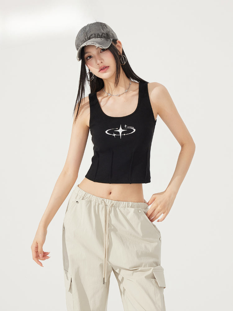 Waist-Cinching U-Neck Star Versatile Tank Top