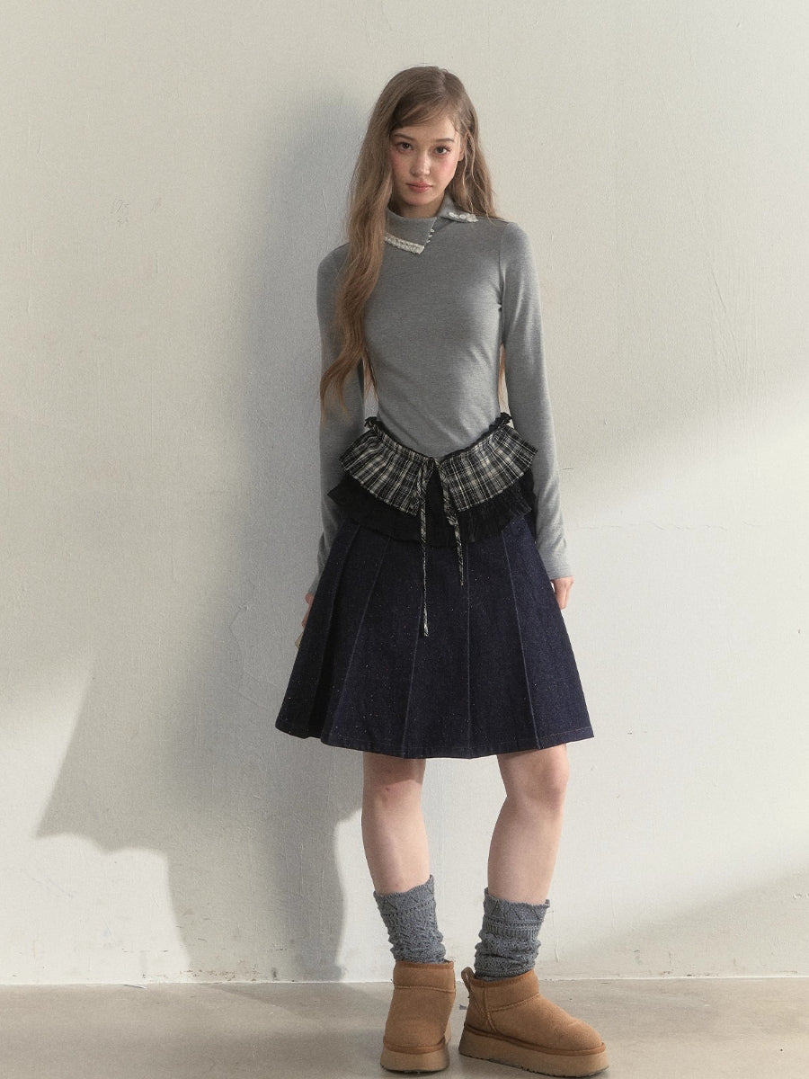 “Layered Essential” Pleated Panel Knit Top