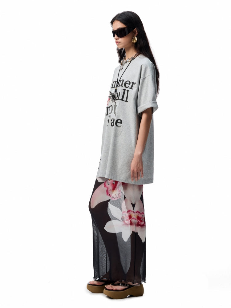 Oversize Floral Alphabet Printed T-shirt