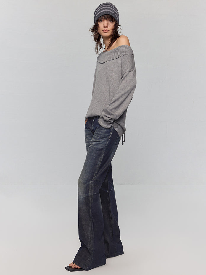 Black-Blue Low-Waist Flared & Bell-Bottom Pants Pants