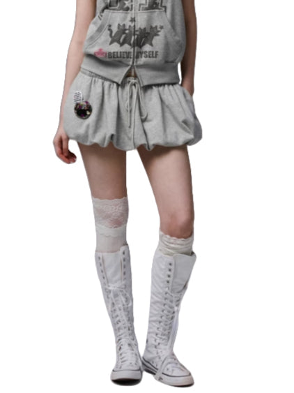 Solid Color Sweatshirt Fabric Drawstring 3D Tulip Skirt