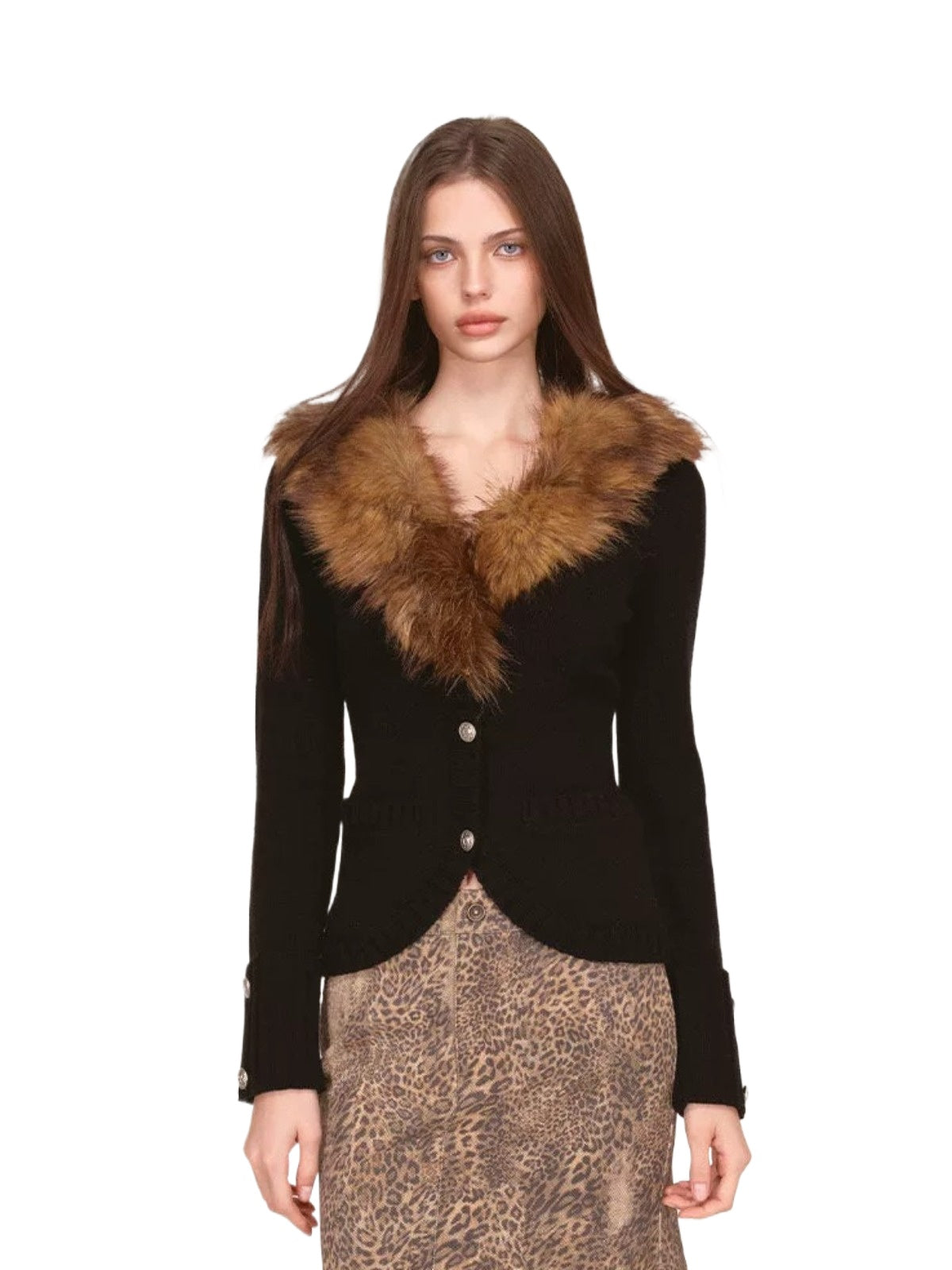 Vintage Faux Fur Collar Cardigan