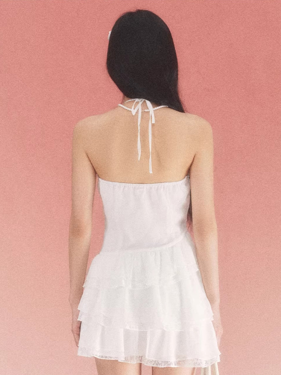 White Ruffle Halter Dress
