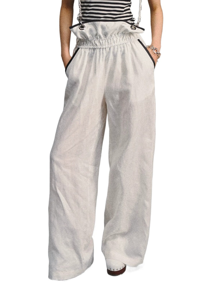 White Linen Chain-Strap Pants
