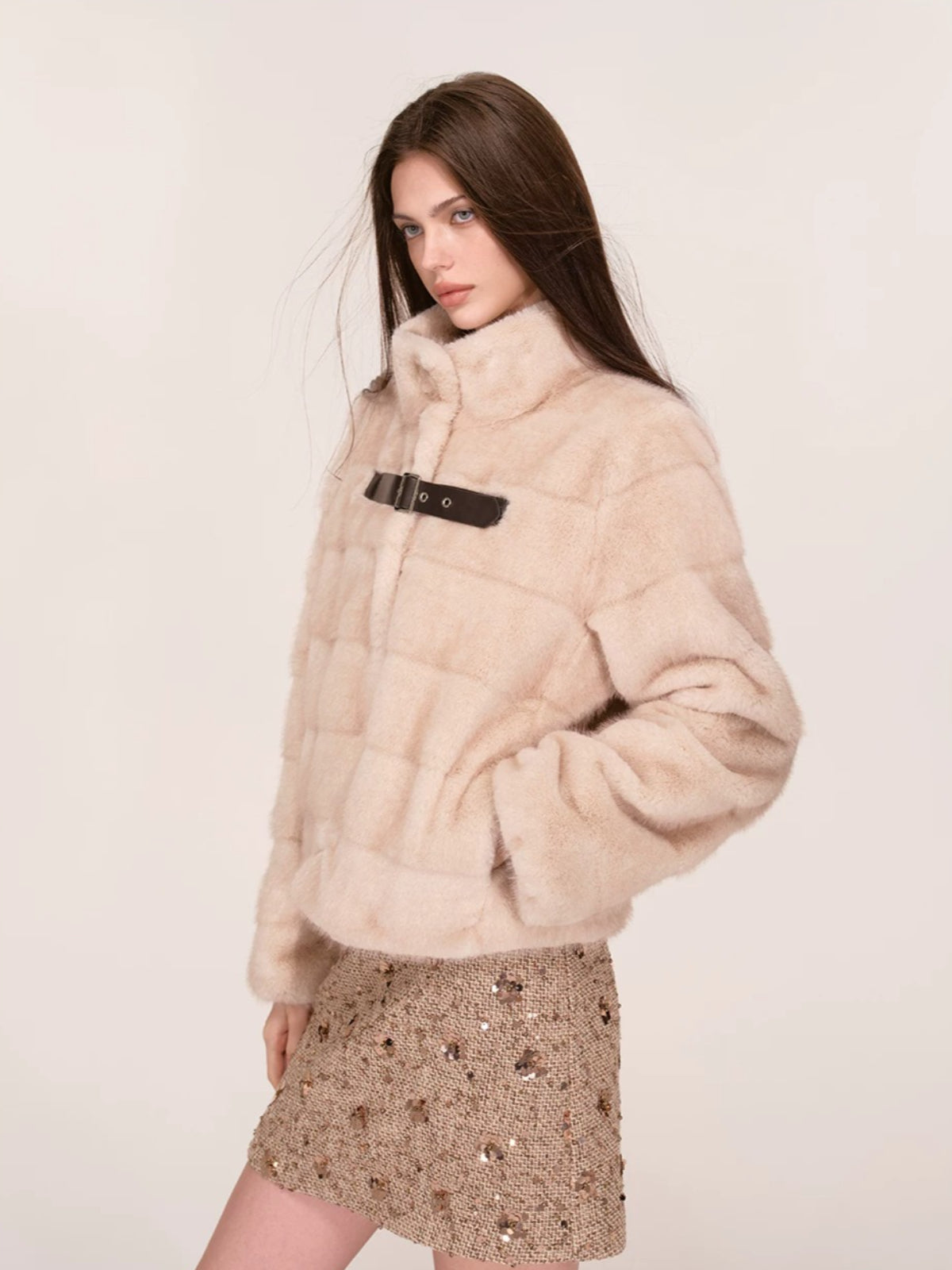 Vintage Faux Mink Fur Buckle Jacket