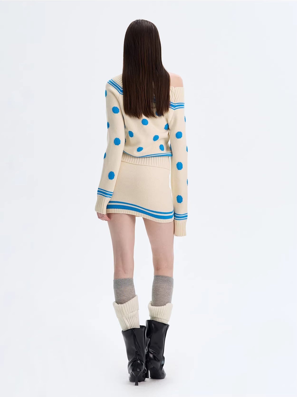 Color-block Striped Polka Dot Knit Dress