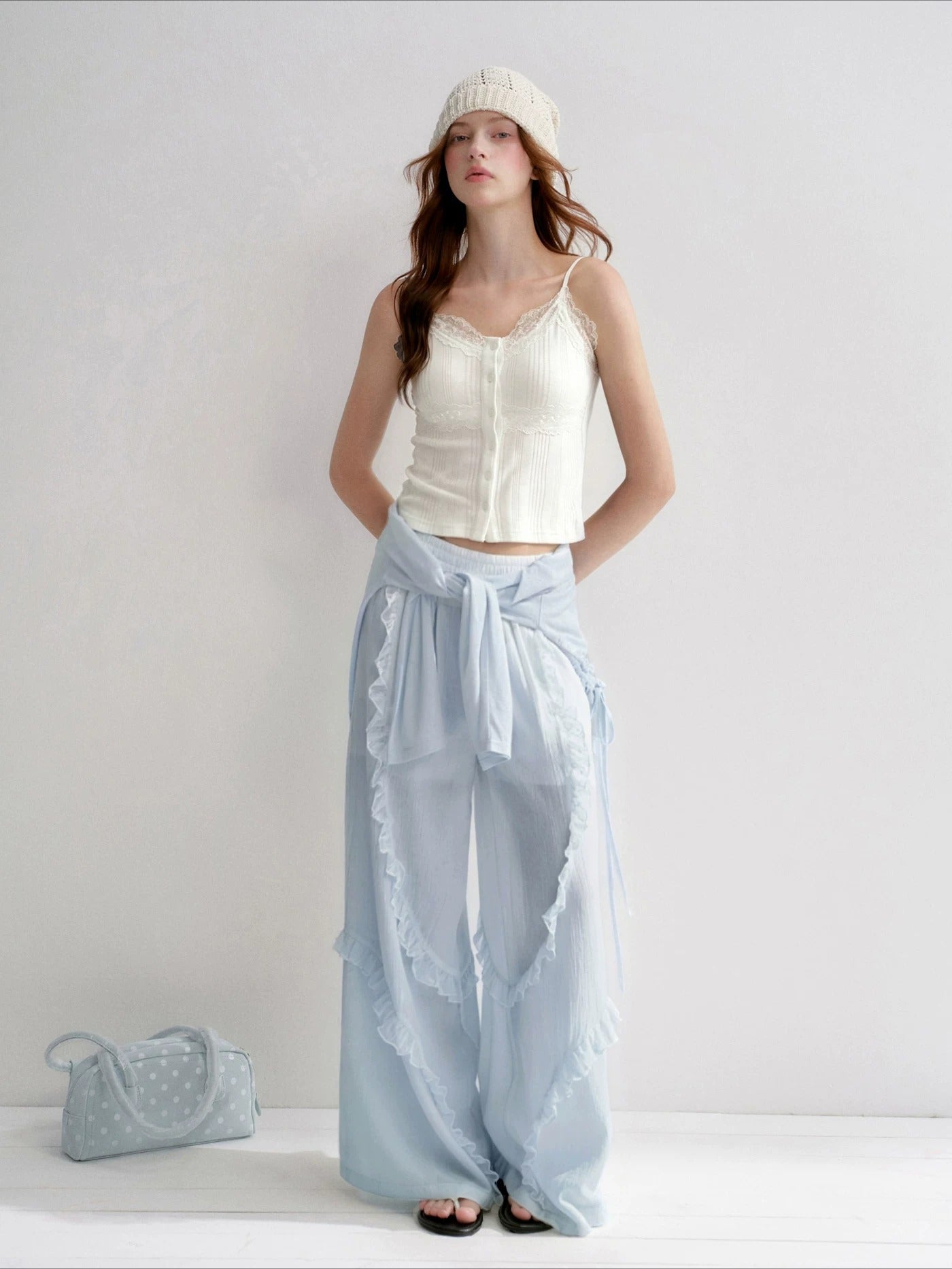 White And Blue Lace Trim Tank